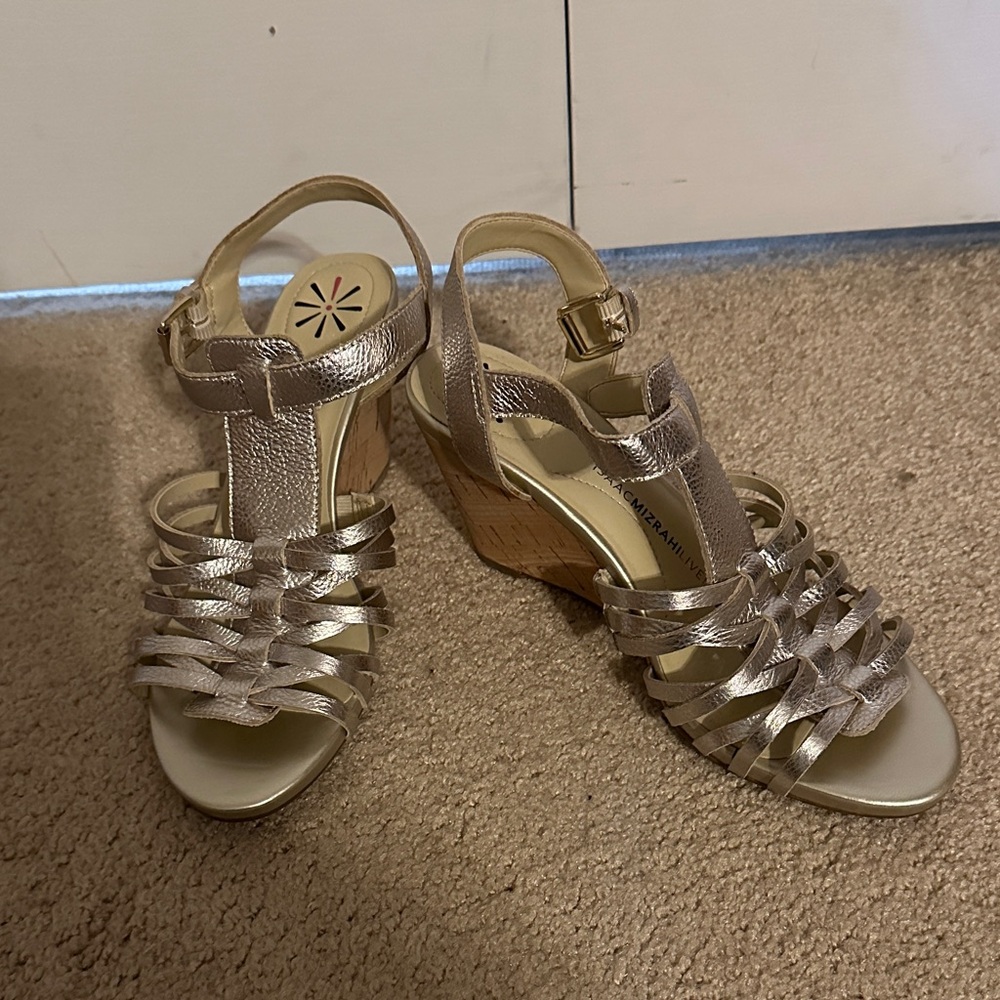 Isaac Mizrahi Gold Wedge Sandals
